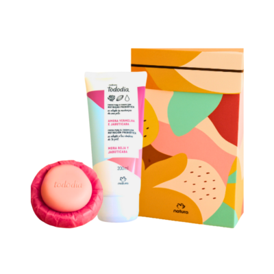kit autocuidado natura creme hidratante, sabonete e caixa para presente